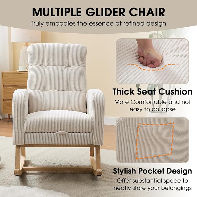 NIOIIKIT Nursery Rocking Chair, Corduroy Upholstered Rocking Chair - Image 7