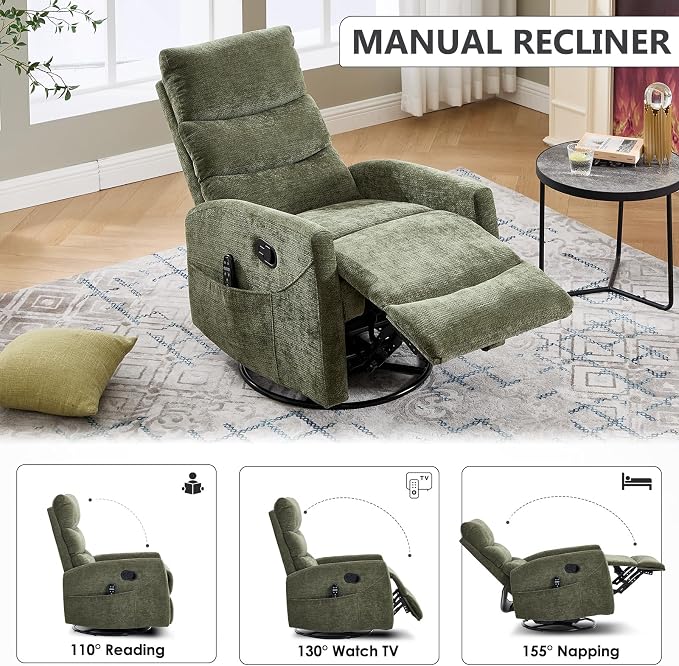 Trustyue Swivel Rocker Recliner Chair, 360° Swivel Recliner - Image 6