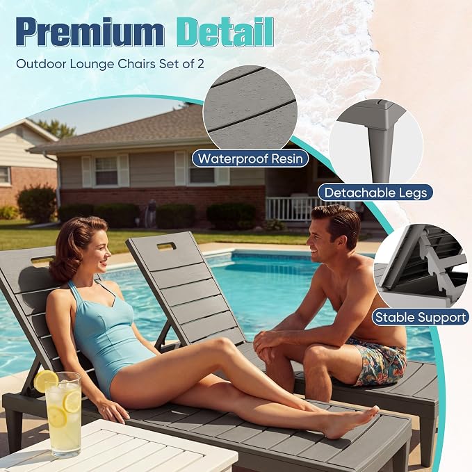 Devoko Outdoor Chaise Lounge Chair Set of 2 - Image 3