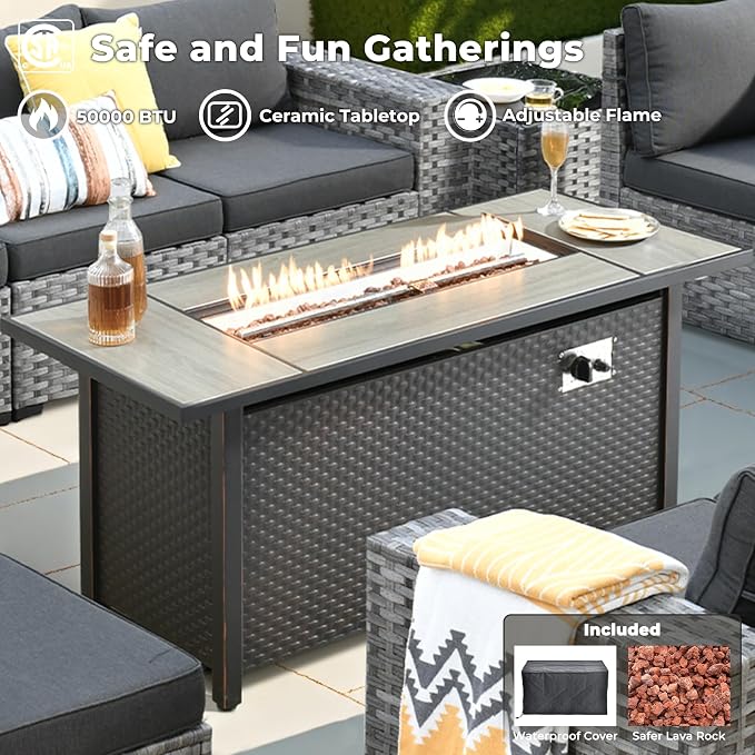 ovios 13 Pieces Patio Furniture Set, Outdoor Wicker Sectional Sofa - Image 7
