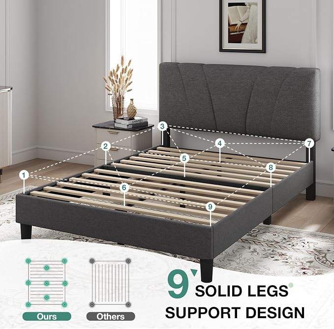 Novilla Full Bed Frame Upholstered Platform Full Size Bed Frame - Image 5