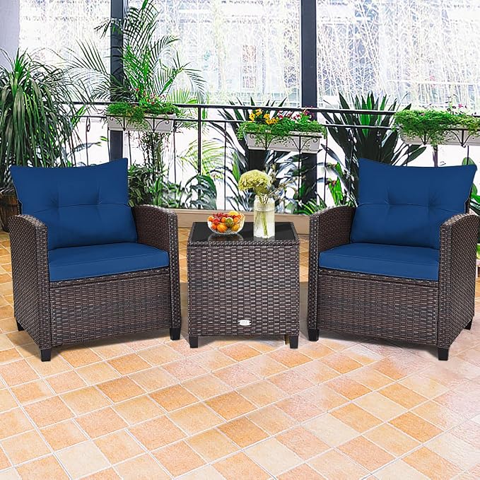 HAPPYGRILL 3 Pieces Patio Conversation Set, Outdoor Furniture Set PE Rattan - Image 2
