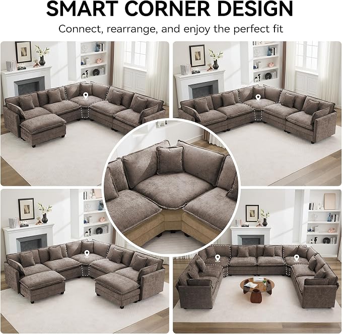 147'' Oversized U Shaped Cloud Sectional Sofa, Chenille Deep Seat Couches - Image 6