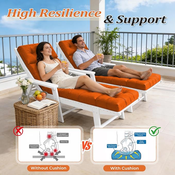 Outdoor Chaise Lounge Cushion, Waterproof 74.4x22x4.7 Inch Thick Cotton Filled - Image 7