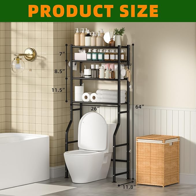 GloTika 4-Tier Over Toilet Storage - 150lb Total Capacity Metal Bathroom - Image 2