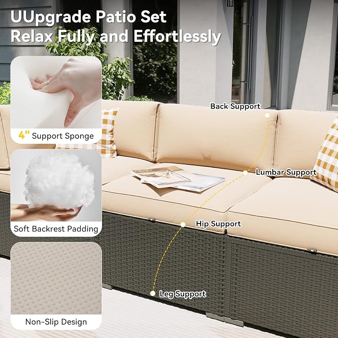 Aoxun Patio Furniture Set with Umbrella, 8 Piece Outdoor Sectional Sofas - Image 4