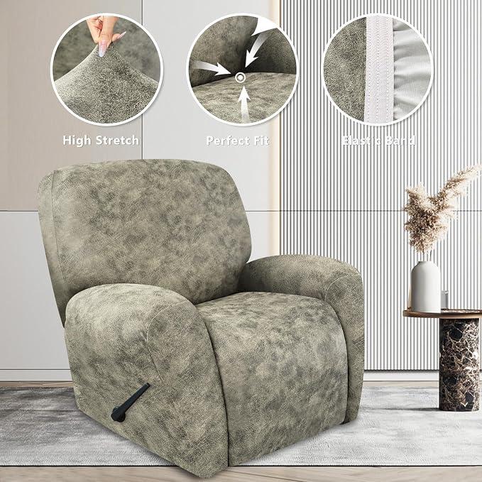 ANARACHON Recliner Chair Covers Leather Look, 4 Pieces Recliner Covers Non Slip - Image 5