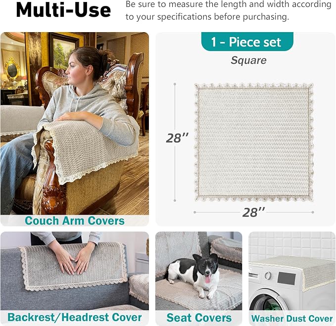 Couch Arm Cover, Sofa Arm Covers, Non-Slip Lace Armrest Covers, - Image 3