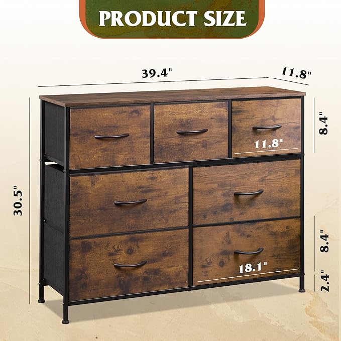 WLIVE 7 Drawer Dresser TV Stand, Entertainment Center, Media Console Table - Image 3