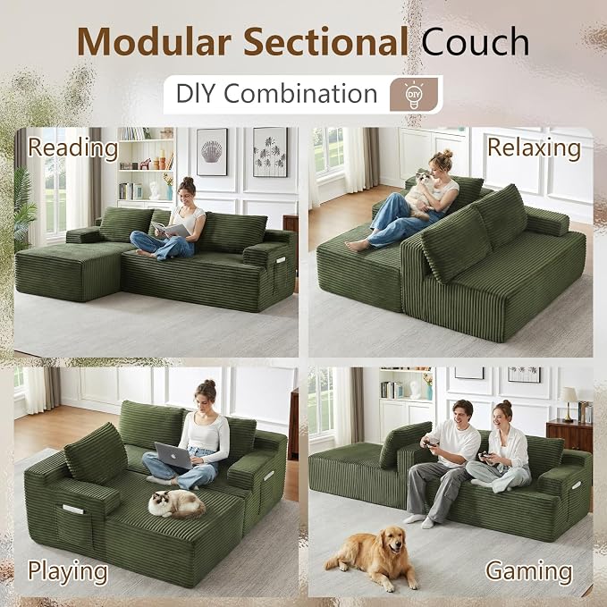 96" Cloud Sectional Couch with L-Shape Chaise, Modular Comfy Sofa Chaise Longue - Image 4