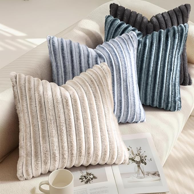 decorUhome Cozy Faux Fur Throw Pillow Covers 26x26 Set of 2 Decorative Soft - Image 4