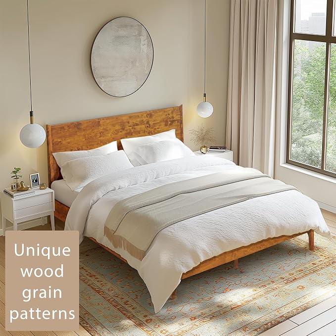 Acacia Haven Queen Bed Frame and Headboard, Platform Bed Frame Scandinavian - Image 3
