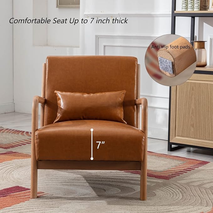 INZOY Mid-Century Modern Accent Chair Set of 2, PU Leather Reading Armchair - Image 5