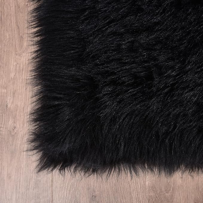 Goolela Black Faux Sheepskin Fur Rug 5x8 - Image 6