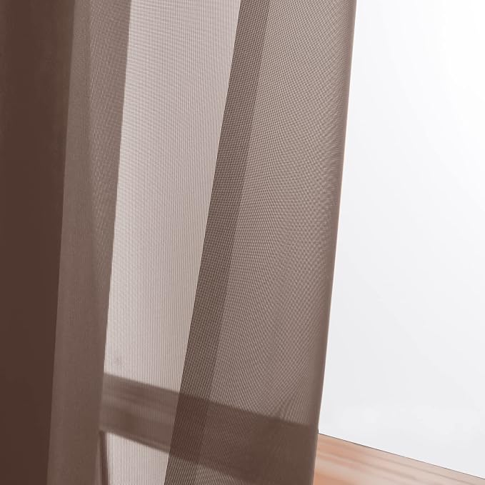 OWENIE Sheer Chocolate Curtains, Sheer Curtains 90 Inches Long 2 Panels Set - Image 2