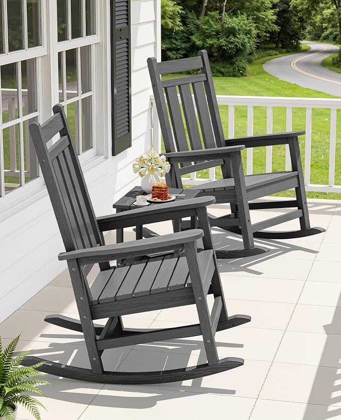 KINGYES Oversized Outdoor Rocking Chair Set of 4, All-Weather Patio Rocking - Image 2