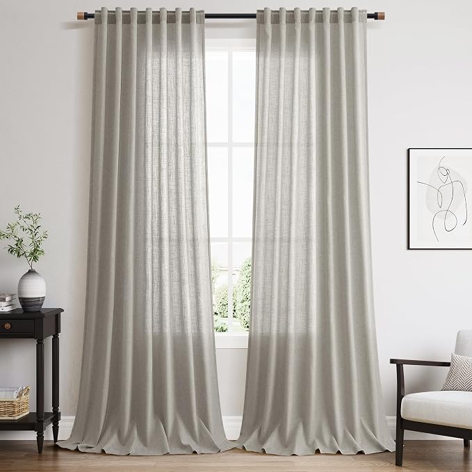 Silver Grey Linen Curtains 102 Inches by Nanspring