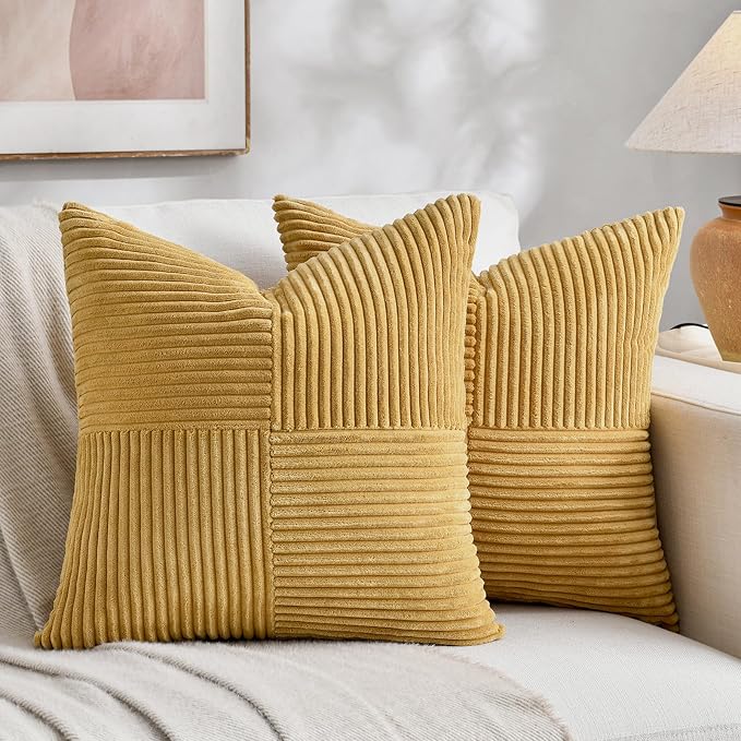 Fancy Homi 2 Packs Mustard Yellow Big Decorative Throw Pillow Covers 24x24 Inch by Fancy+Homi