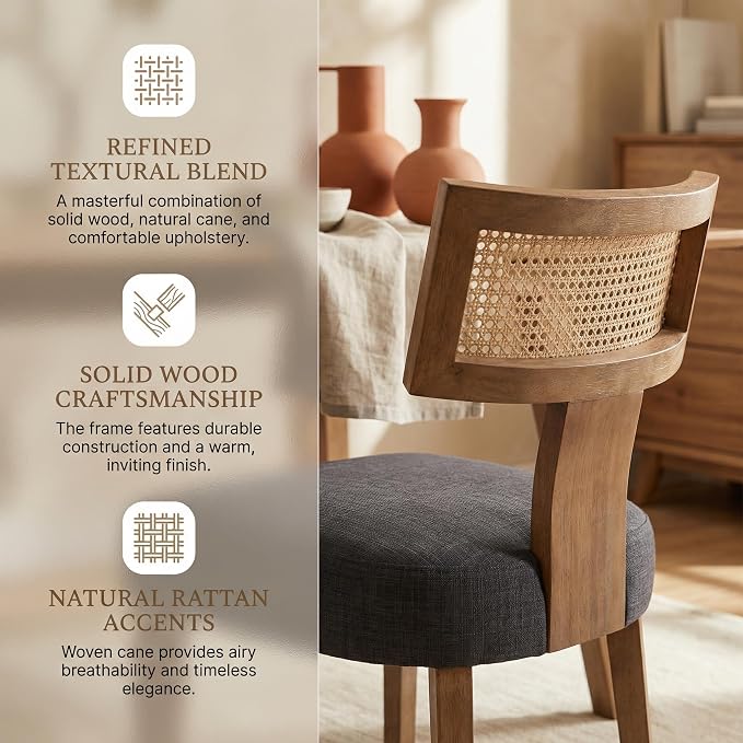 HNY Mid Century Modern Rattan Dining Chairs Set of 2, Farmhouse Linen - Image 4