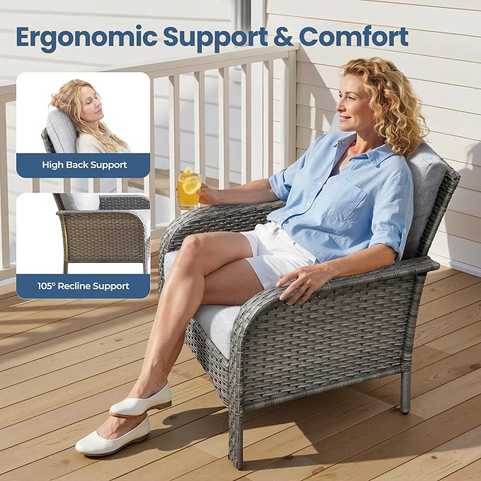 Weaxty Wicker Patio Furniture Set High Back Loveseat Sofa Couch Armchair Coffee - Image 3