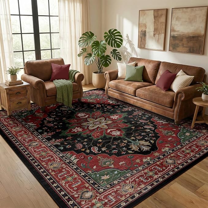 RELEANY Area Rugs 5'x8' Washable Non-Slip, Floral Vintage Distress Print - Image 2