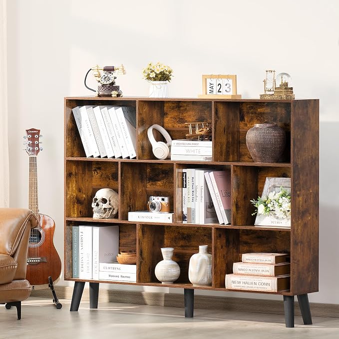 LEYAOYAO 10 Cube Bookshelf, 3 Tier Vintage 55.12" Wide Bookcase - Image 5