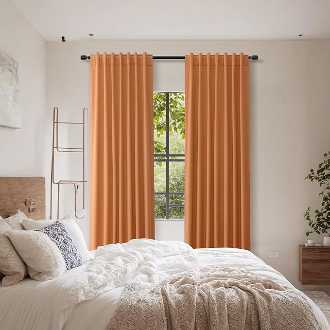 Guken Orange 100% Blackout Linen Curtains 84 Inch Length 2 Panels Set - Image 9