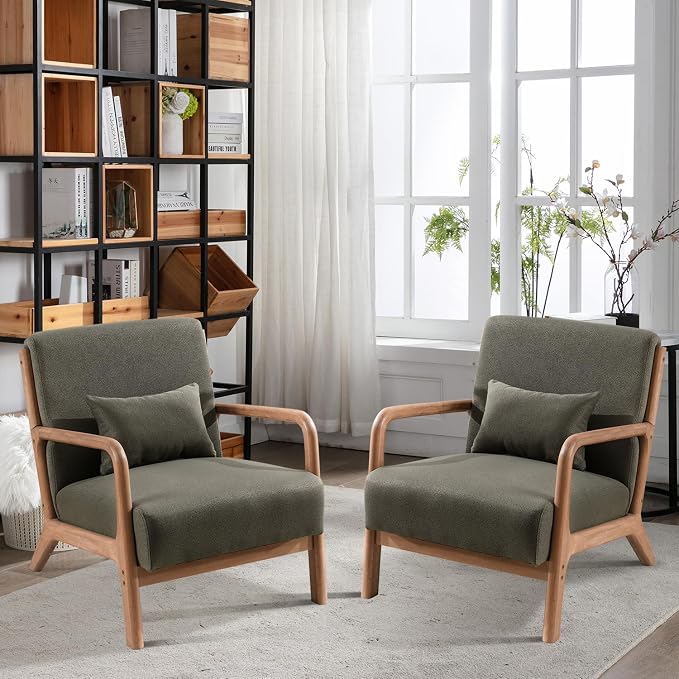 INZOY Mid-Century Modern Accent Chair Set of 2, Upholstered Living Room Chairs - Image 2