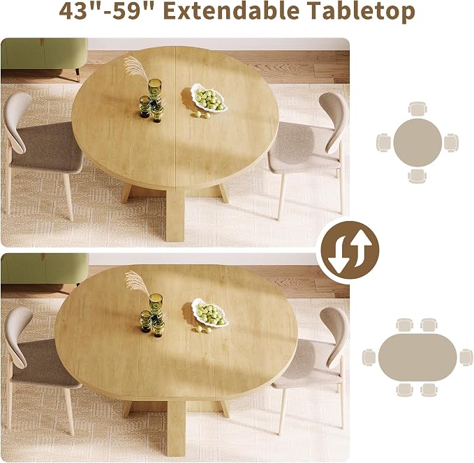 iPormis 43.3in-59in Extendable Round Dining Table - Image 6