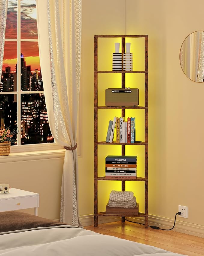 TUTOTAK Corner Shelf with LED Light, 6-Tier Corner Bookshelf - Image 6