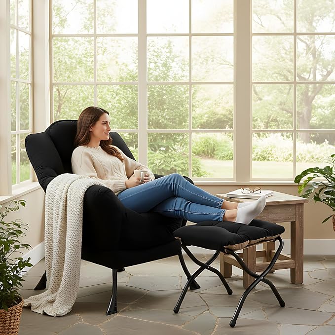Welnow Lazy Chair with Ottoman, Modern Accent Chair with Armrests and a Side - Image 2