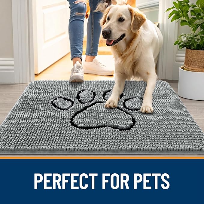 OLANLY Dog Door Mat for Muddy Paws 36x24, Paw Print Design, Absorbs Moisture - Image 6