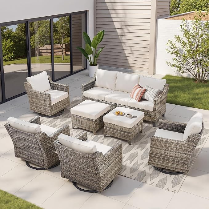 Outdoor Patio Furniture Set-7 Pieces All-Weather Wicker Outdoor Furniture by AMCLOBA