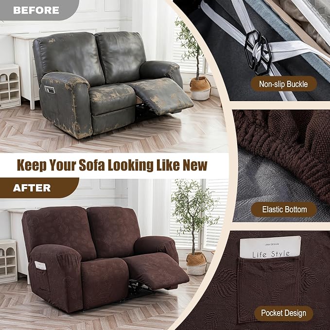 Gennia Recliner Loveseat Cover 4 Pieces, Waterproof Stretch Recliner Sofa - Image 5