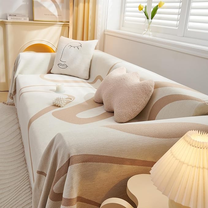 VClife Boho Couch Cover Beige Khaki Stripe Sofa Cover - Image 9