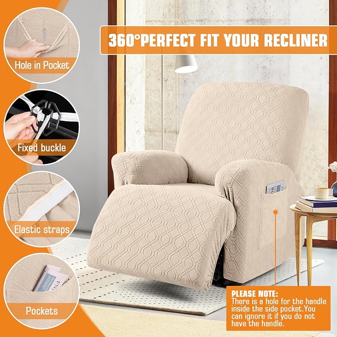VANSOFY Oversized Recliner Chair Cover, 4-Pieces Stretch Recliner Covers - Image 5