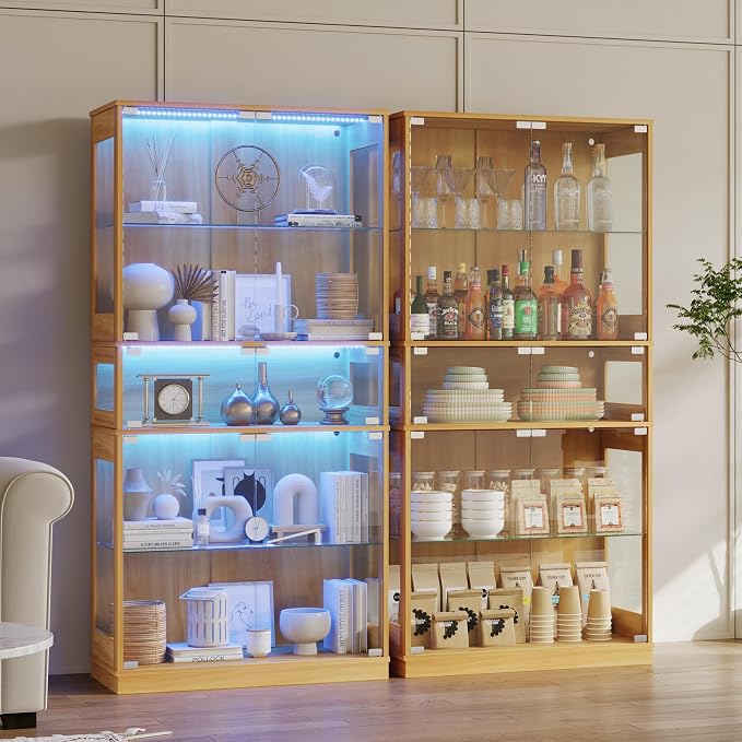 Display Cabinet with Glass Doors & LED Lights, 5 Tier Lighted Display Case - Image 9