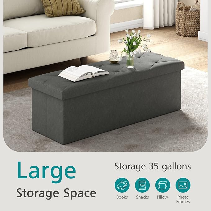 VECELO 43'' Folding Storage Ottoman Bench, Storage Chest, Linen Fabric Foot - Image 6