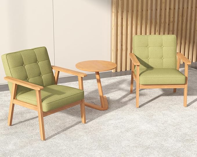 Modern Accent Chair with Wooden Table, Upholstered Linen Fabric Leisure Chair by Unknown