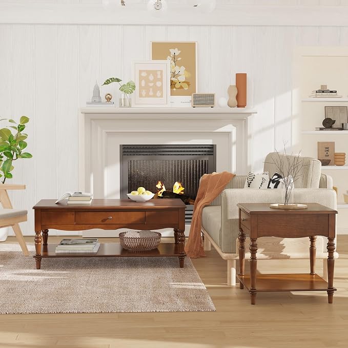Mid-Century Modern Living Room Coffee Table Set, 3-Piece Solid Wood Living Room - Image 6