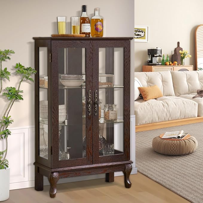 Curio Cabinet with Lighted Display, Glass Display with Mirrored Back, Vintage - Image 6