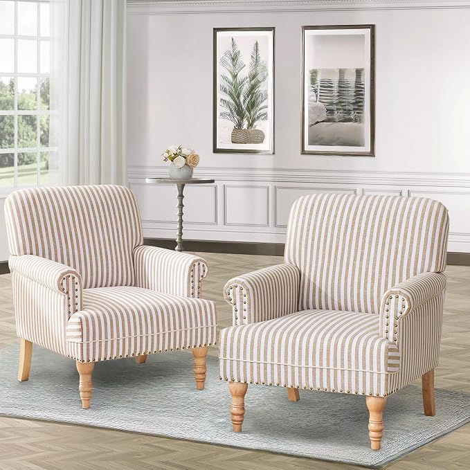 HUIMO Linen Fabric Accent Chairs Set of 2, Mid-Century Modern Armchair - Image 5