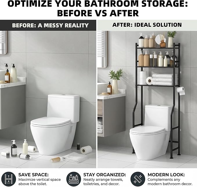 GloTika 3-Tier Over Toilet Storage - 150lb Total Capacity Metal Bathroom - Image 7