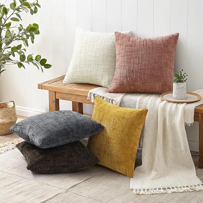 decorUhome Summer Pink Chenille Euro Sham Throw Pillow Covers 24x24 Set of 2 - Image 6