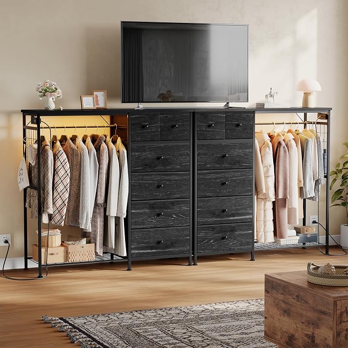 DUMOS Dresser for Bedroom with Hanging Rack, 6 Drawer Fabric Dresser with - Image 9