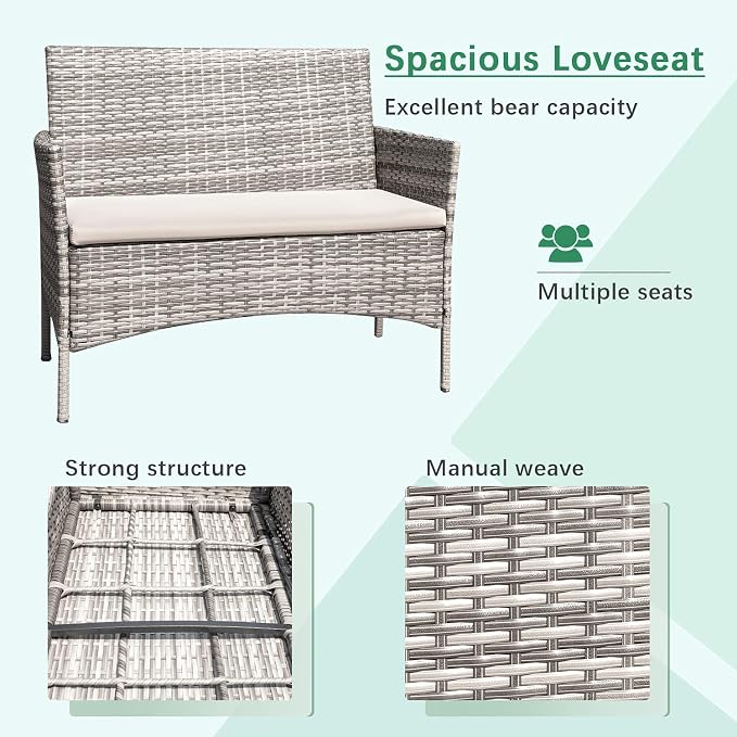 Greesum Patio Furniture 4 Pieces Conversation Sets Outdoor Wickerr Rattan - Image 4