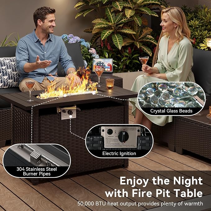 Aoxun Patio Furniture Set with 44'' Fire Pit Table, Widen Armrests Wicker - Image 9