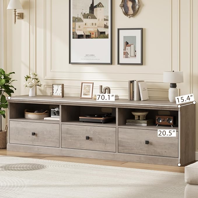 IDEALHOUSE 70in TV Stand for TVs up to 80", Mid Century Modern Entertainment - Image 7