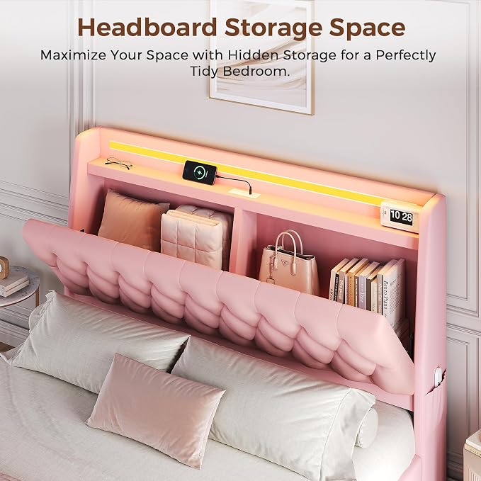 Queen LED Velvet Bed Frame - Image 3