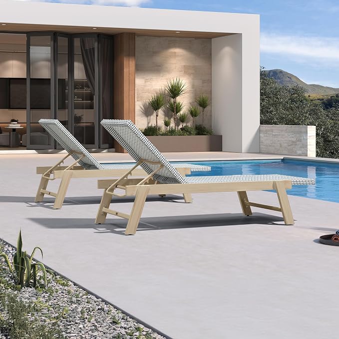 PURPLE LEAF Extra Large Patio Chaise Lounge 2 Pieces French Outdoor Wicker - Image 3